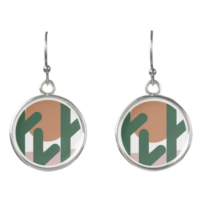 Abstract Green Pink Boho Tall Cactus  Earrings (Front)