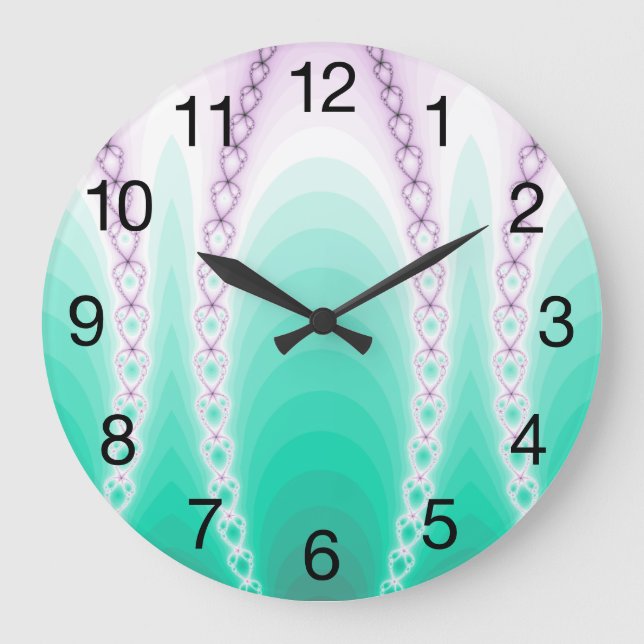 Abstract Green Purple Gradient Fractal Large Clock (Front)