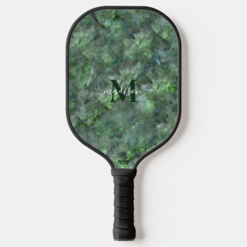 Abstract green quartz marble granite calligraphy pickleball paddle