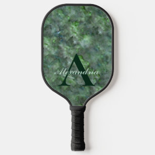 Abstract green quartz marble granite monogram pickleball paddle