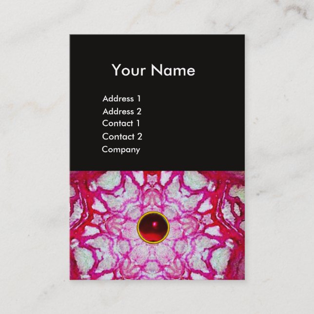 ABSTRACT GREEN RED STAR ,RUBY GEMSTONE MONOGRAM BUSINESS CARD (Front)