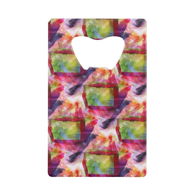 Abstract green, red wallpaper credit card bottle opener (Front)