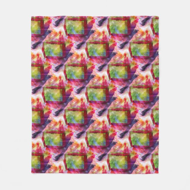 Abstract green, red wallpaper fleece blanket (Front)