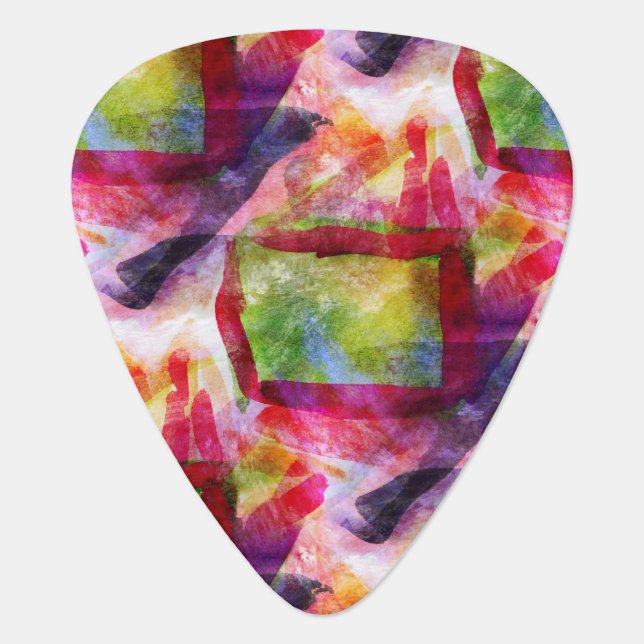 Abstract green, red wallpaper guitar pick (Front)