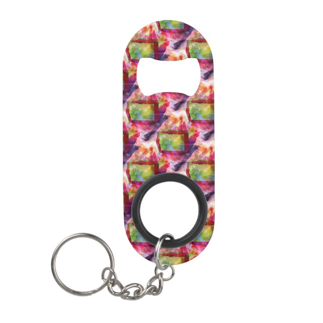 Abstract green, red wallpaper keychain bottle opener (Front)