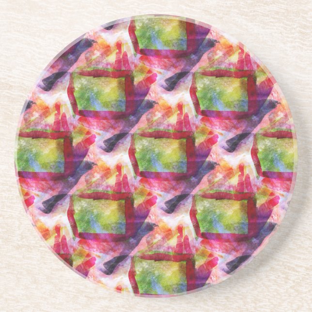 Abstract green, red wallpaper sandstone coaster (Front)