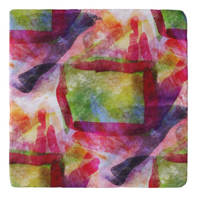 Abstract green, red wallpaper trivet (Front)