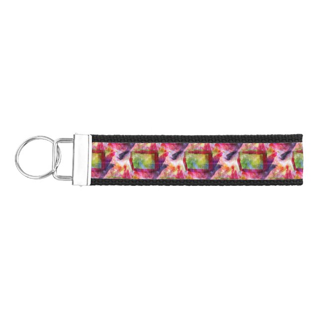 Abstract green, red wallpaper wrist keychain (Keys on Left)