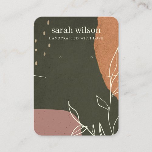 Abstract Green Rust Leaf Necklace Earring Display Business Card