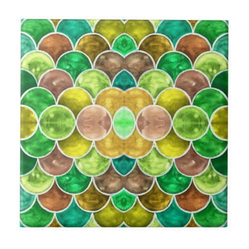 Abstract Green Scales Pattern Ceramic Tile