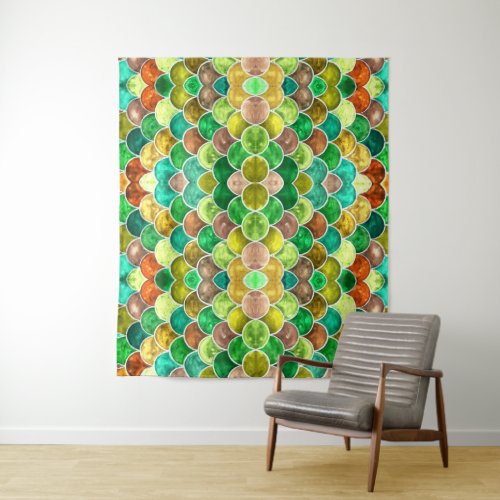 Abstract Green Scales Pattern Tapestry