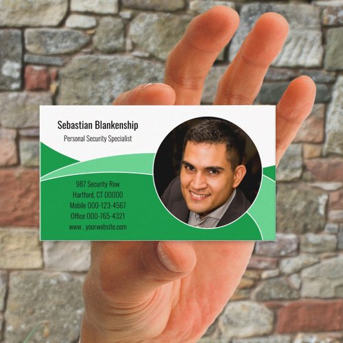 Abstract Green Security Professional Custom Photo Business Card