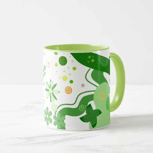 Abstract Green Shapes & Contemporary Style Mug (Front Right)