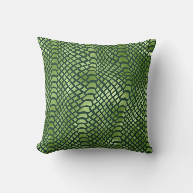 Abstract Green Snake Print Throw Pillow (Front)