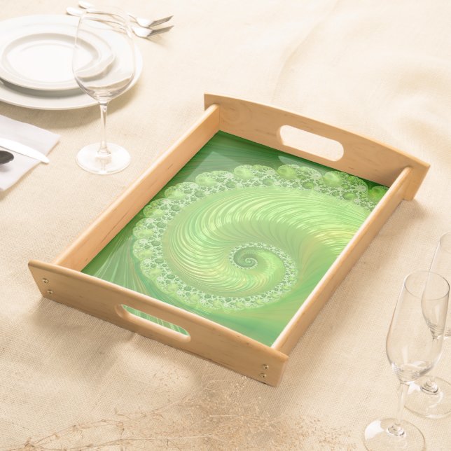 Abstract Green Spiral Fractal Serving Tray (Front)