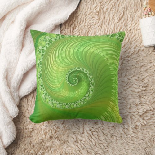 Abstract Green Spiral Fractal Throw Pillow