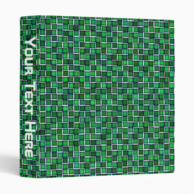 Abstract Green Squares Pattern 3 Ring Binder (Front/Spine)