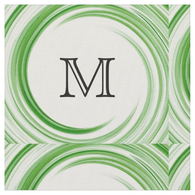 Abstract Green Swirl Monogram #3 Fabric (Close Up)