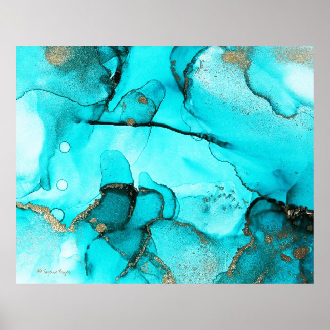 Abstract Green Trendy Organic Turquoise Gold Poster (Front)