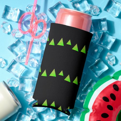 Abstract green triangles on black seltzer can cooler