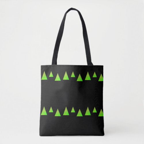 Abstract green triangles on black tote bag