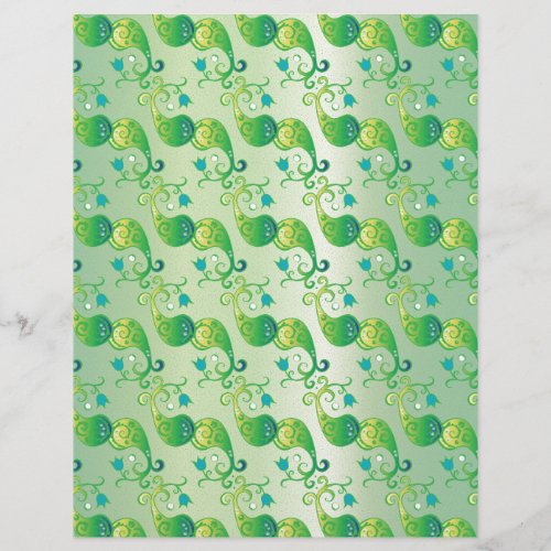 Abstract Green Tulip Boteh Floral Pattern