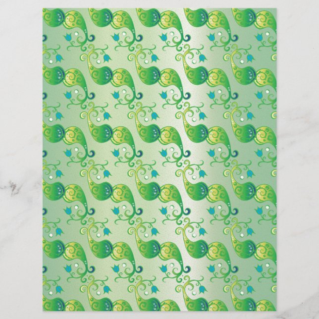 Abstract Green Tulip Boteh Floral Pattern (Front)