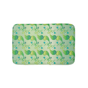 Abstract Green Tulip Boteh Floral Pattern Bath Mat