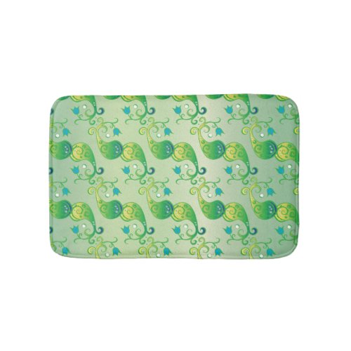 Abstract Green Tulip Boteh Floral Pattern Bath Mat