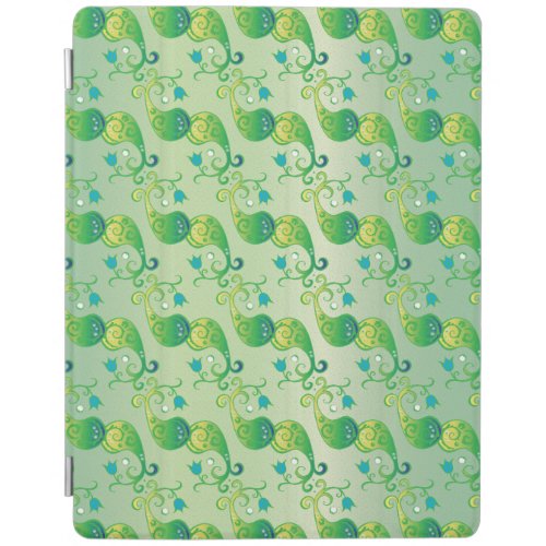 Abstract Green Tulip Boteh Floral Pattern iPad Smart Cover