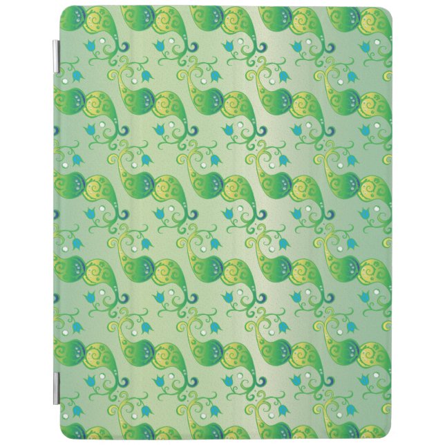 Abstract Green Tulip Boteh Floral Pattern iPad Smart Cover (Front)