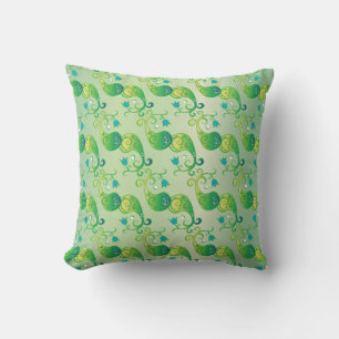 Abstract Green Tulip Boteh Floral Pattern Throw Pillow