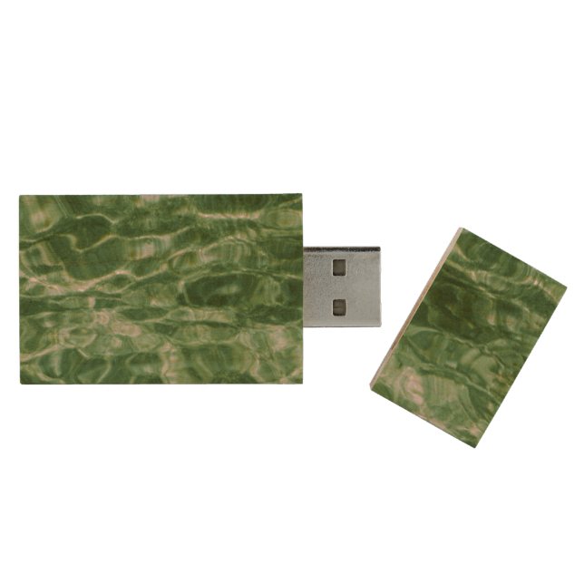 Abstract Green Water Wood Flash Drive (Opened)