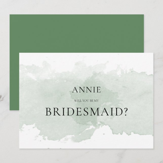 Abstract green watercolor bridesmaid proposal card (Front/Back)