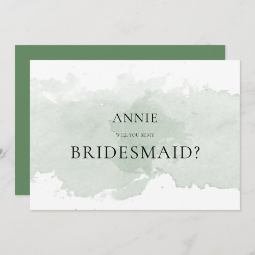 Abstract green watercolor bridesmaid proposal card