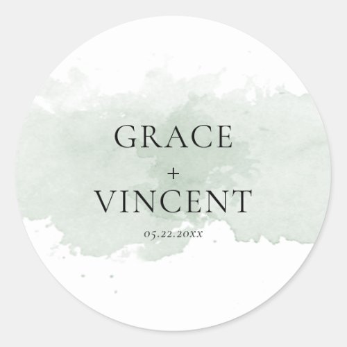 Abstract green watercolor classic round sticker