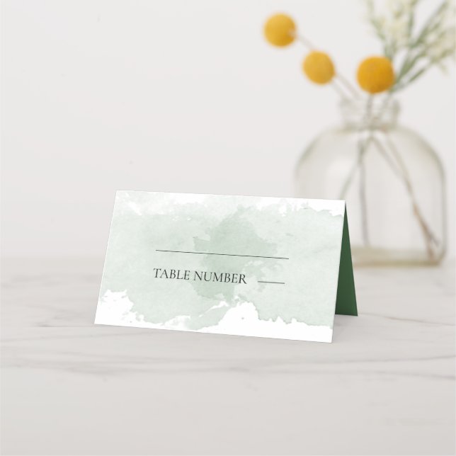 Abstract green watercolor wedding place card (Front)