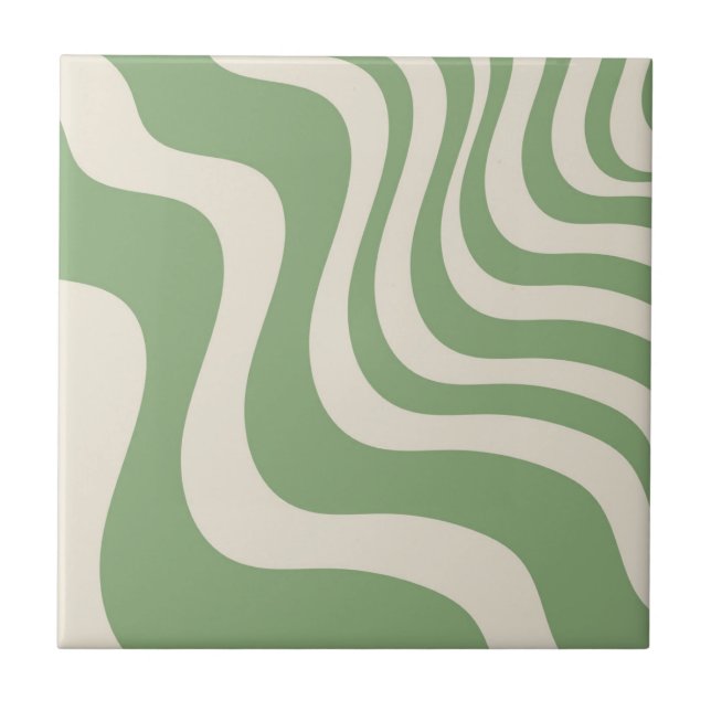 Abstract Green Wavy Stripe Modern Accent Spring Ceramic Tile (Front)