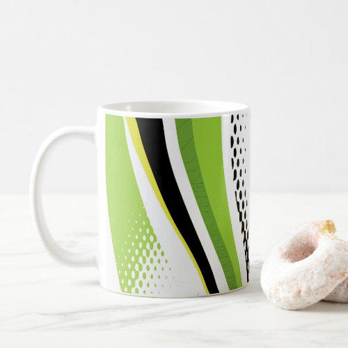 Abstract Green White and Black Curve Coffee Mug