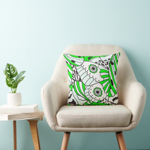 Abstract Green White Black Butterfly Wing Throw Pillow