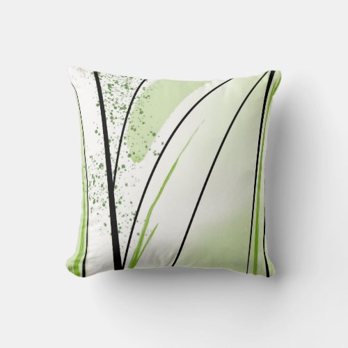 Abstract Green White Black Line Throw Pillow