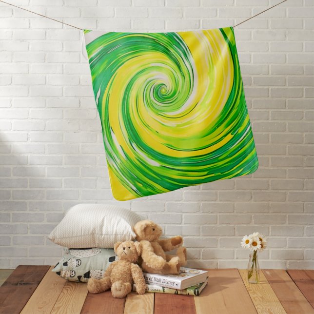 Abstract Green Yellow Spiral Art Baby Blanket (In Situ)