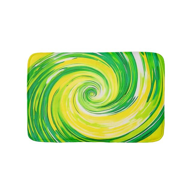 Abstract Green Yellow Spiral Art Bath Mat (Front)