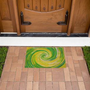 Abstract Green Yellow Spiral Art Fiber Doormat