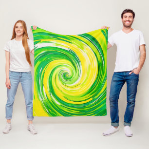 Abstract Green Yellow Spiral Art Fleece Blanket