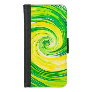 Abstract Green Yellow Spiral Art iPhone 8/7 Wallet Case