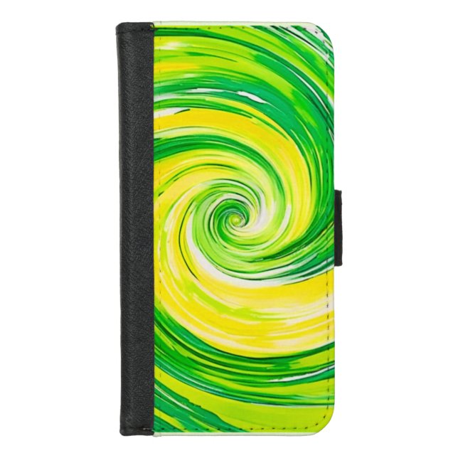 Abstract Green Yellow Spiral Art iPhone Wallet Case (Front)