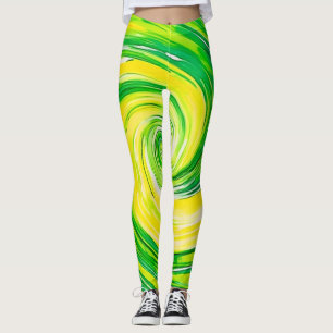 Abstract Green Yellow Spiral Art Leggings