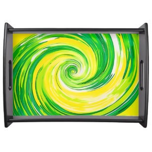 Abstract Green Yellow Spiral Art Serving Tray