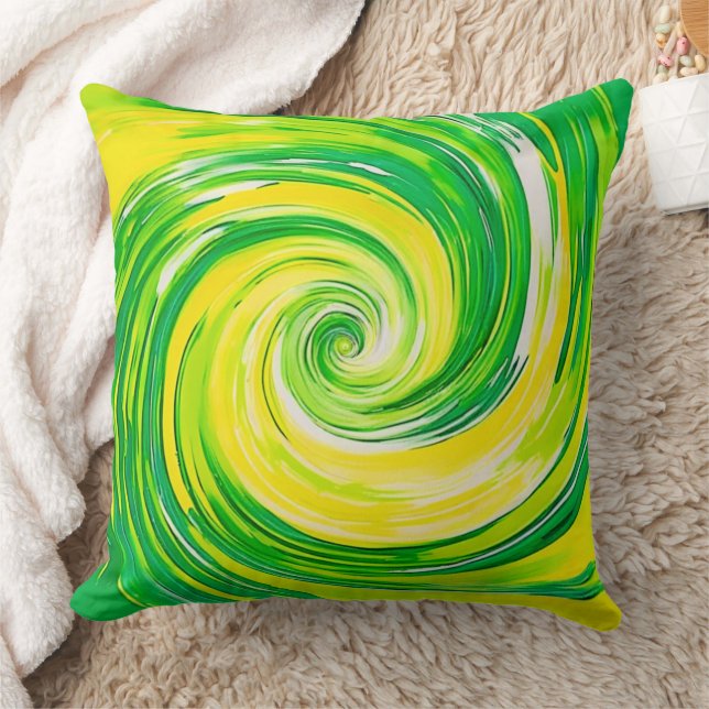 Abstract Green Yellow Spiral Art Throw Pillow (Blanket)